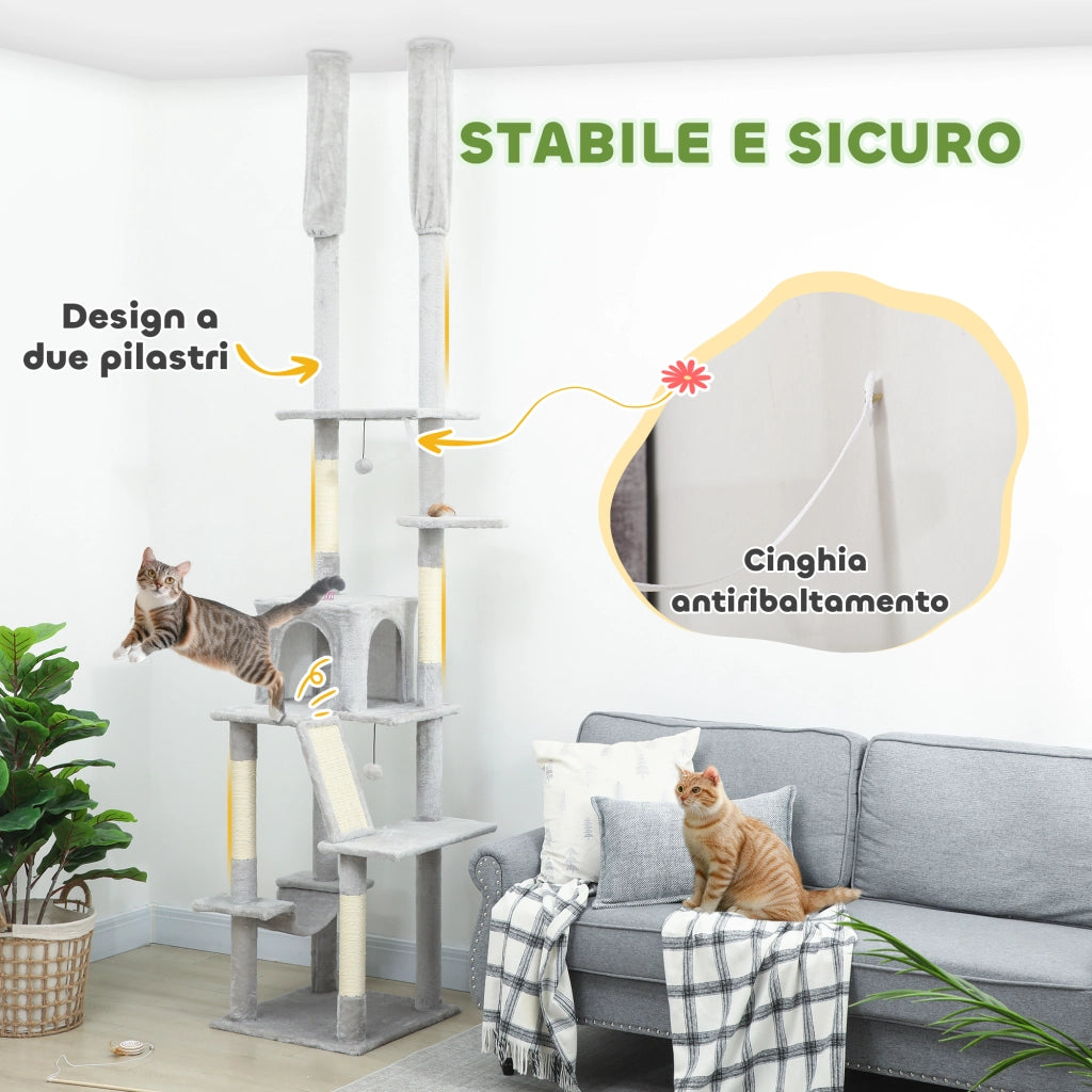 Tiragraffi a Soppalco con Casetta e Amaca ¨C Zephmum ¨C Grigio 225-255 cm