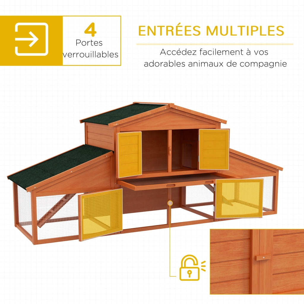 Gabbia per conigli a due piani ¨C Minimal ¨C Legno massello pino 225x70x100 cm