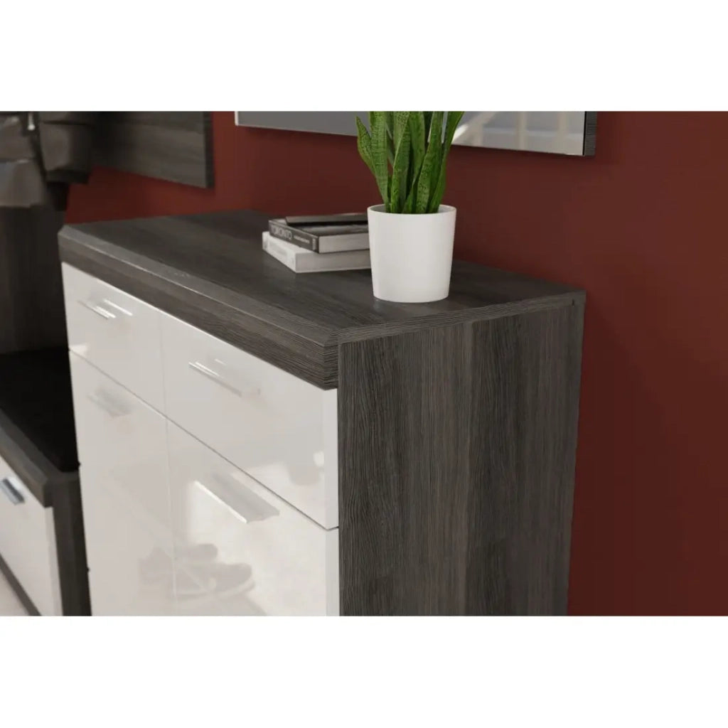 Buffet SCOTT – Bianco lucido – 2 porte, 2 cassetti – Da appoggiare