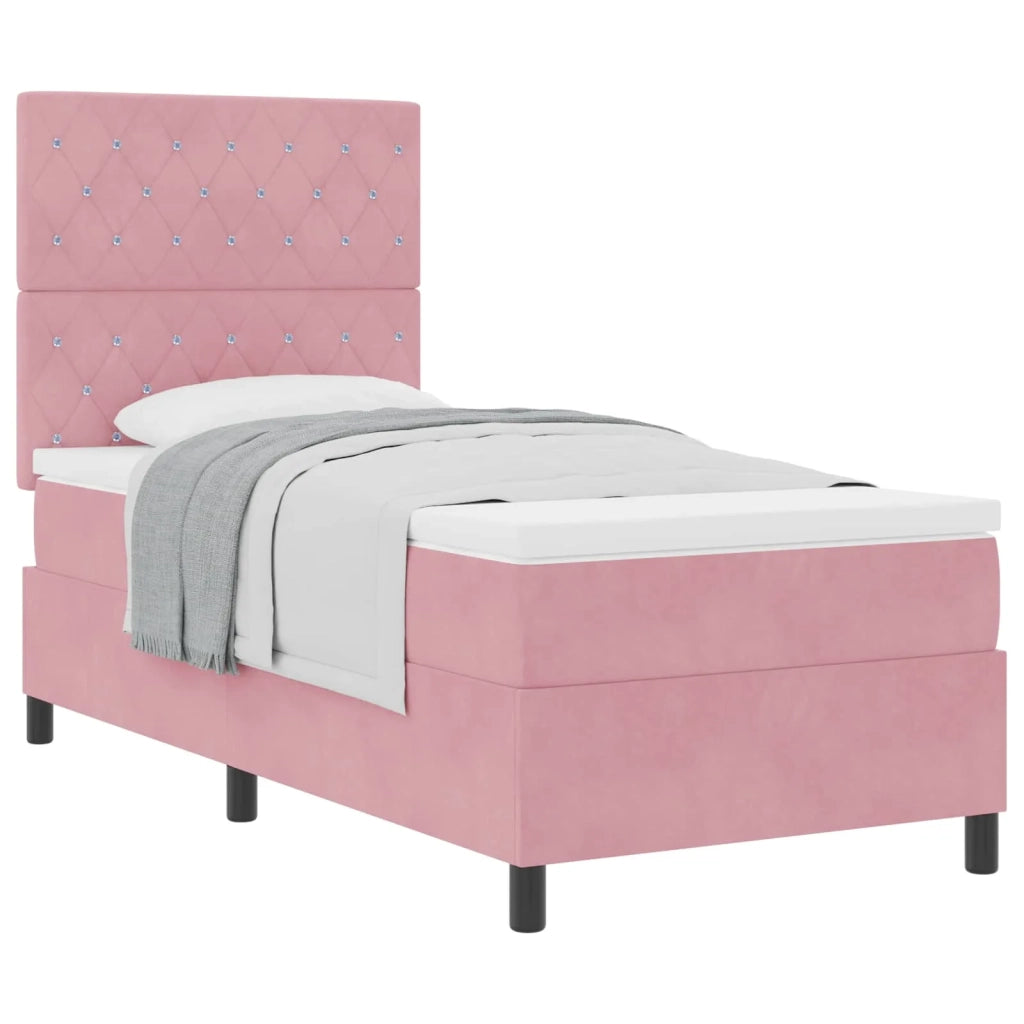 Letto a molle con materasso Rosa 90 x 200 cm Velluto 3339745