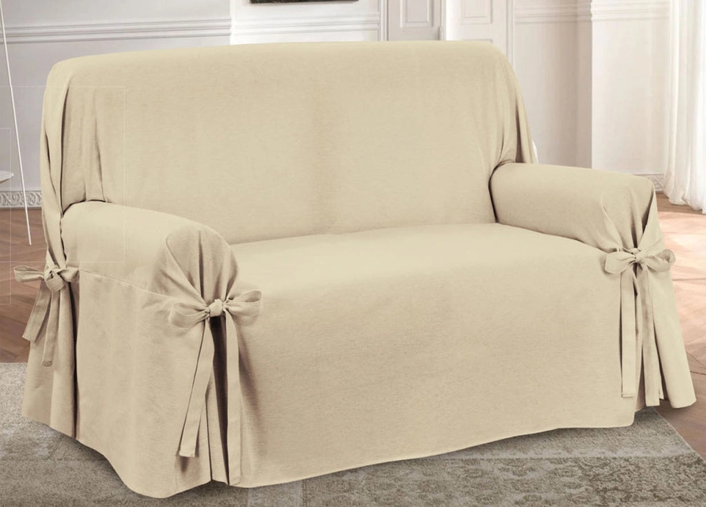 Copridivano Fodera Telo Protezione Divano Con Laccetti Fiocco Varie Fantasie - 2 Posti - Prez Beige