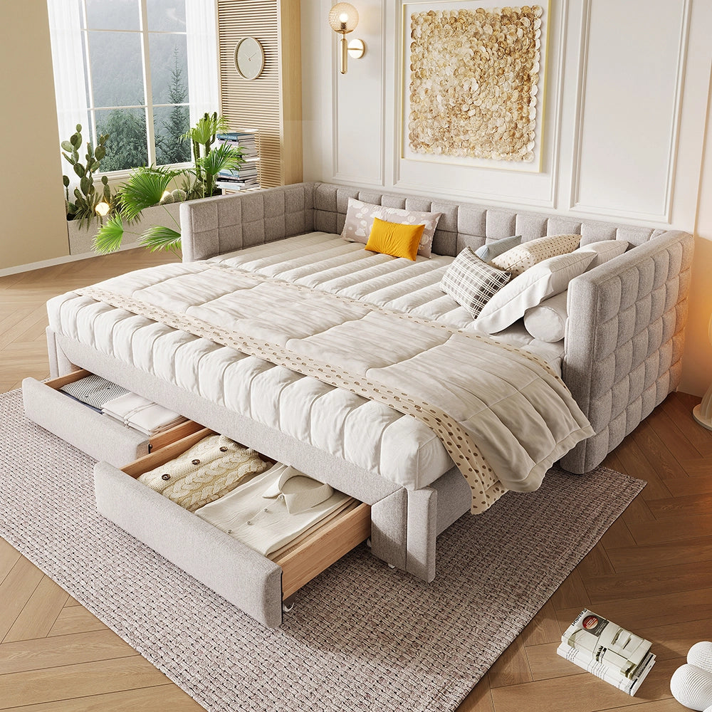Divano letto - Xylo - 90x200 cm estendibile 2 cassetti beige