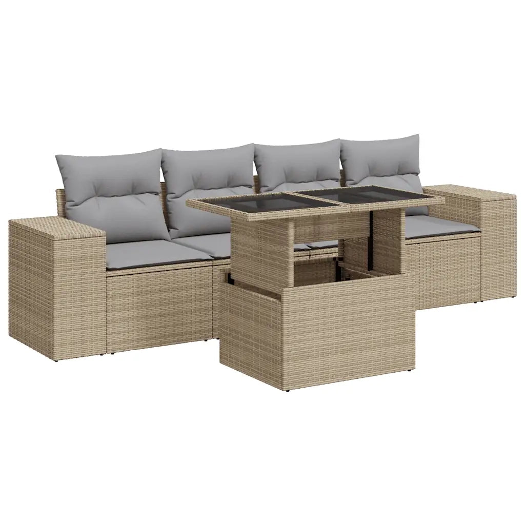 Set Divano da Giardino 5 pz con Cuscini Beige in Polyrattan 3326720