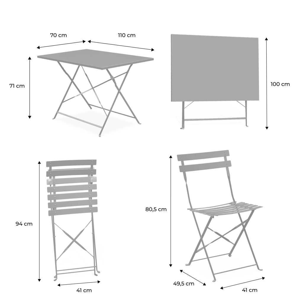 Set tavolo da giardino pieghevole in acciaio con 4 sedie, 110cm, verde
