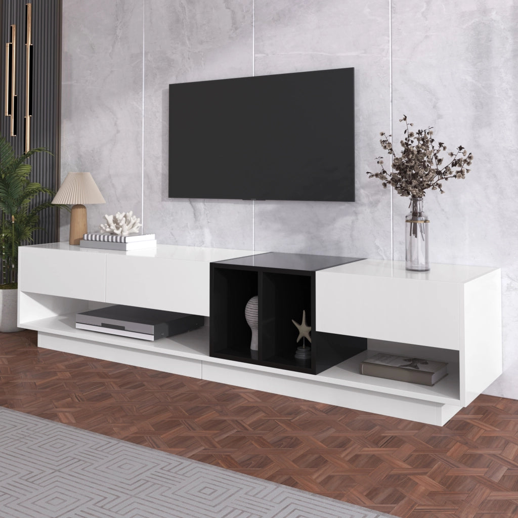 TV-Schrank bianco lucido e nero; truciolato; lunghezza 190 cm