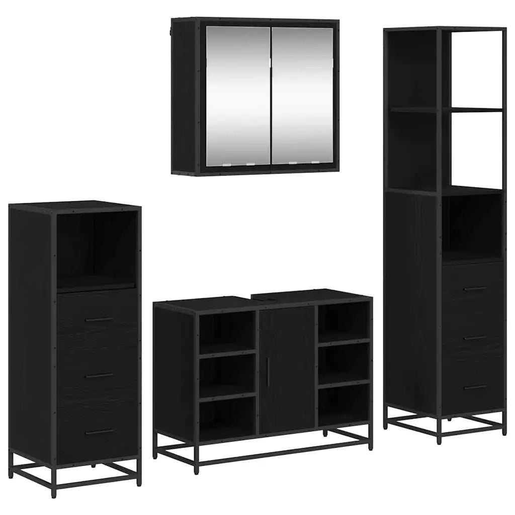 Set di mobili per il bagno 4 pcs Rovere Nero Legno multistrato