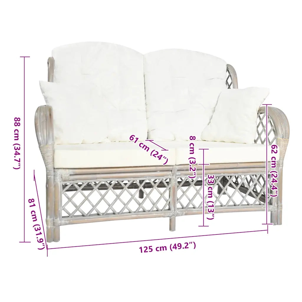 Divano a 2 Posti in Rattan Grigio 325473