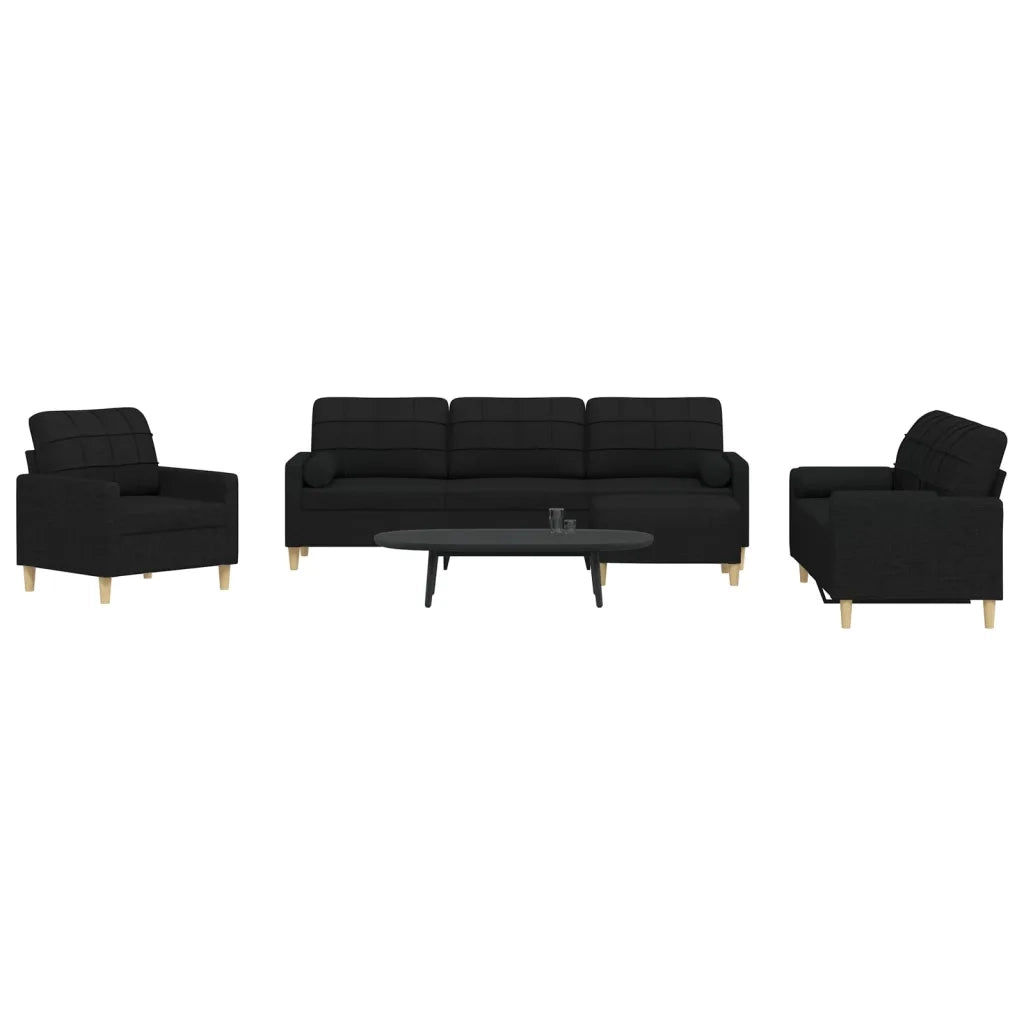 Set Divani 4 pz con Poggiapiedi e Cuscini Nero in Tessuto 3278315