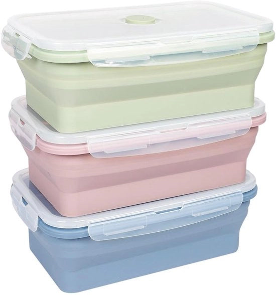 Set di contenitori per alimenti Easylock 3 pezzi 550ml, contenitori per pasti, contenitori per pranzo pieghevoli, contenitori per alimenti refrigerati (verde, rosa, blu)