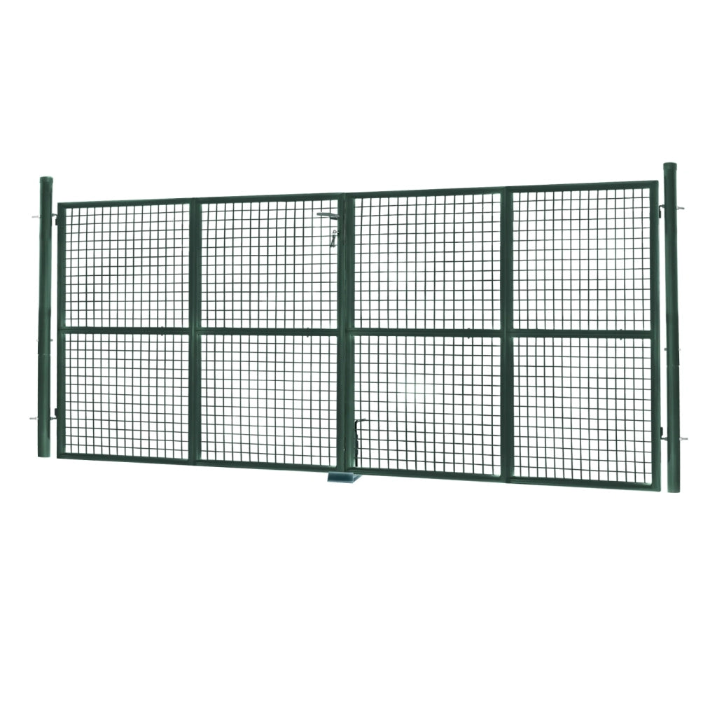 IDMarket - Cancello di recinzione in acciaio verde 315 x 150 cm con serratura e maniglia