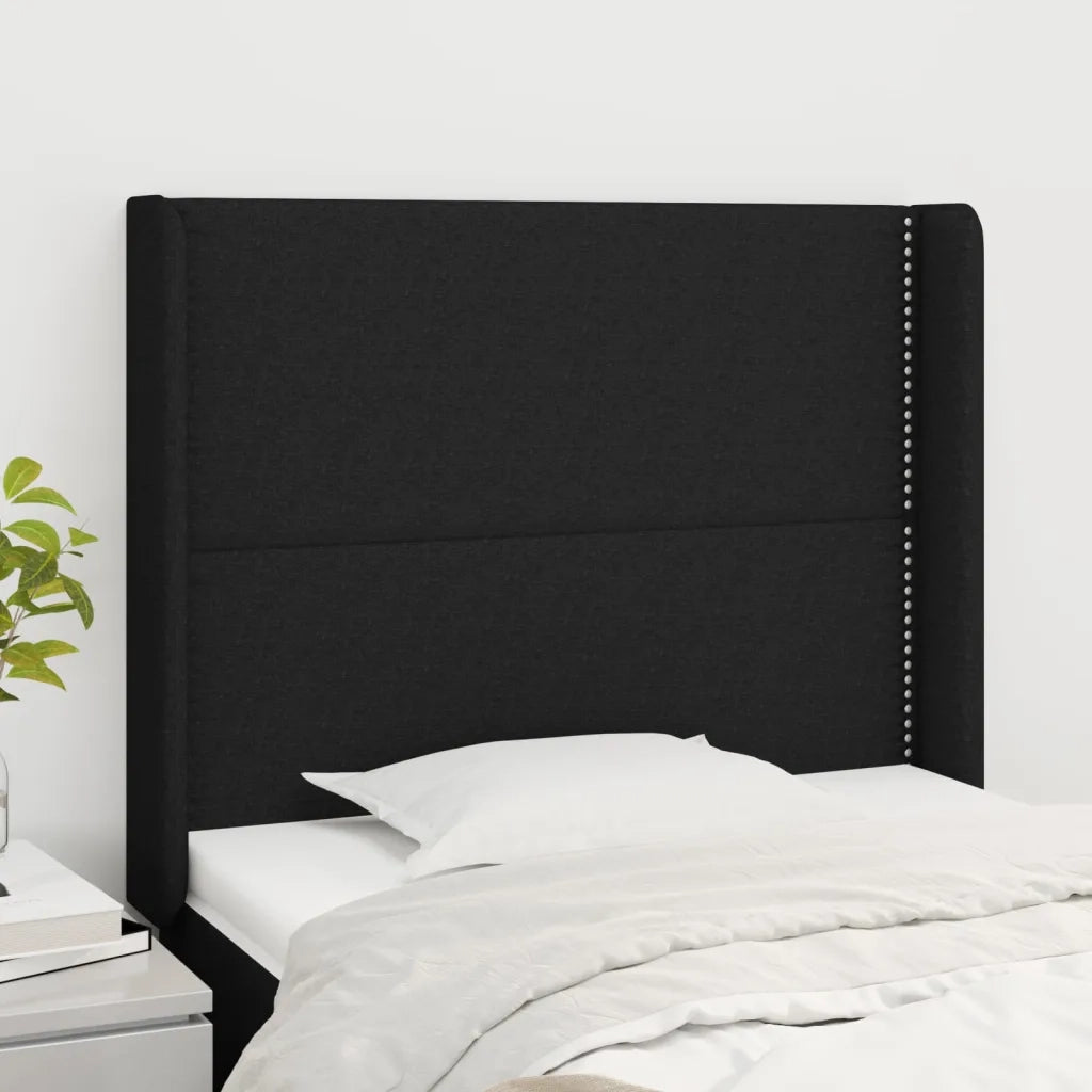 Testiera | Testata ad Orecchio Nera 93x16x118/128 cm in Tessuto