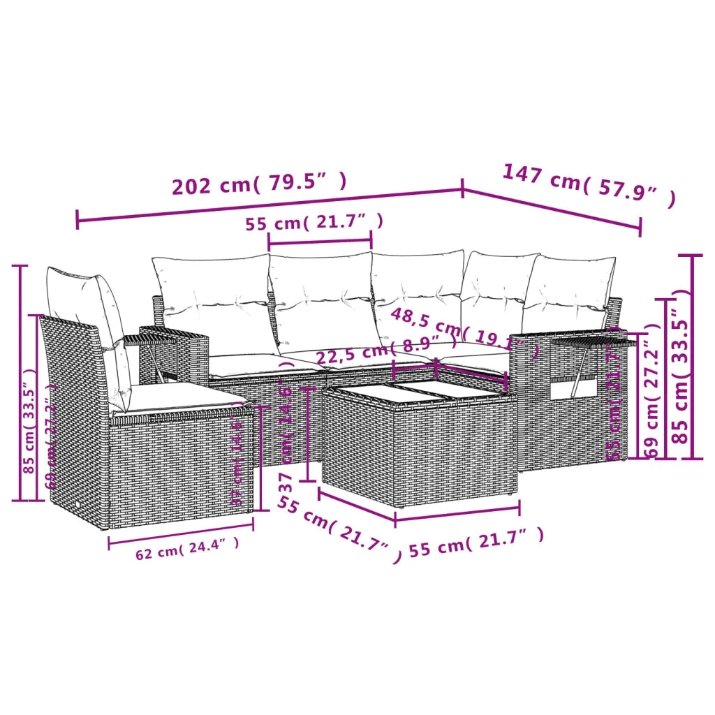 Set Divano da Giardino 6pz con Cuscini Grigio Chiaro Polyrattan 3252519
