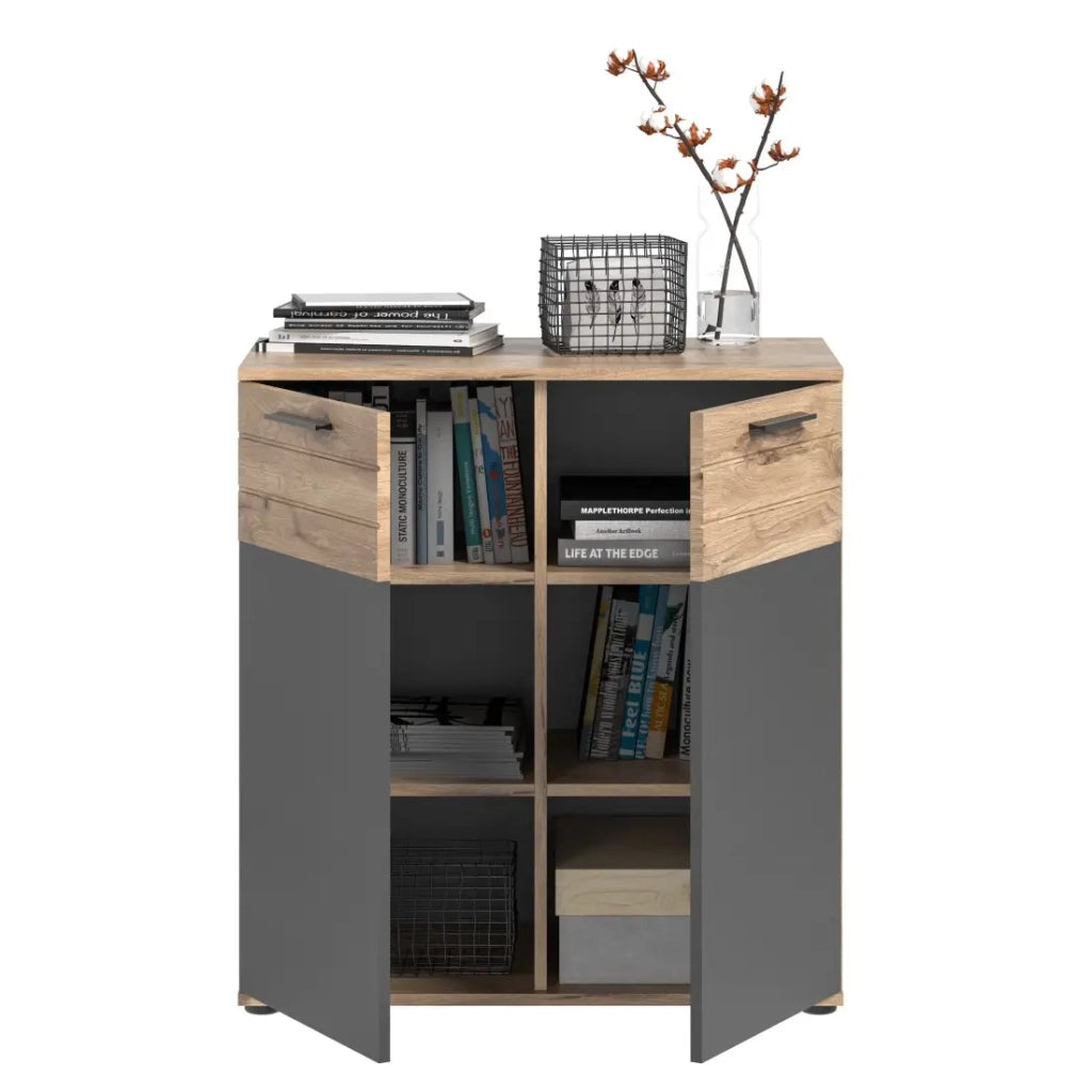 Buffet 2 porte – Grigio antracite e quercia chiara – SELMA