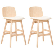 Set di 2 sgabelli da bar con struttura in legno e seduta in tessuto, senza braccioli, per zona pranzo, nei colori marrone chiaro e beige chiaro