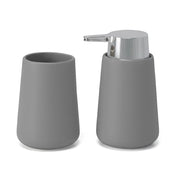 Set accessori bagno con dispenser e portaspazzolini grigio e cromo design tondo Sidney