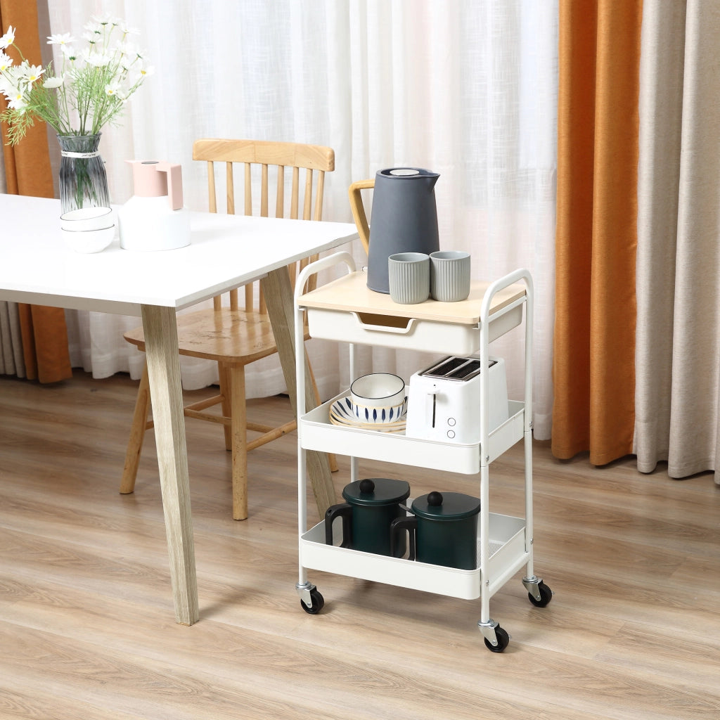 Carrello Multiuso con Cassetti e Cestini ¨C zephmum ¨C 43,9x30,5x75,6 cm Bianco