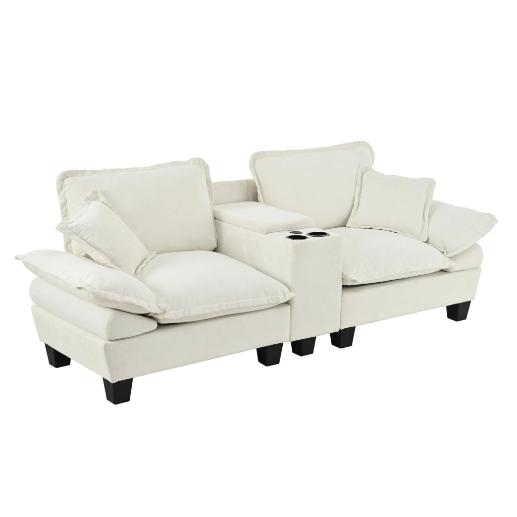 Divano Modulare Angolare con Contenitore e Cuscini ¨C MINIMAL ¨C Chenille Beige
