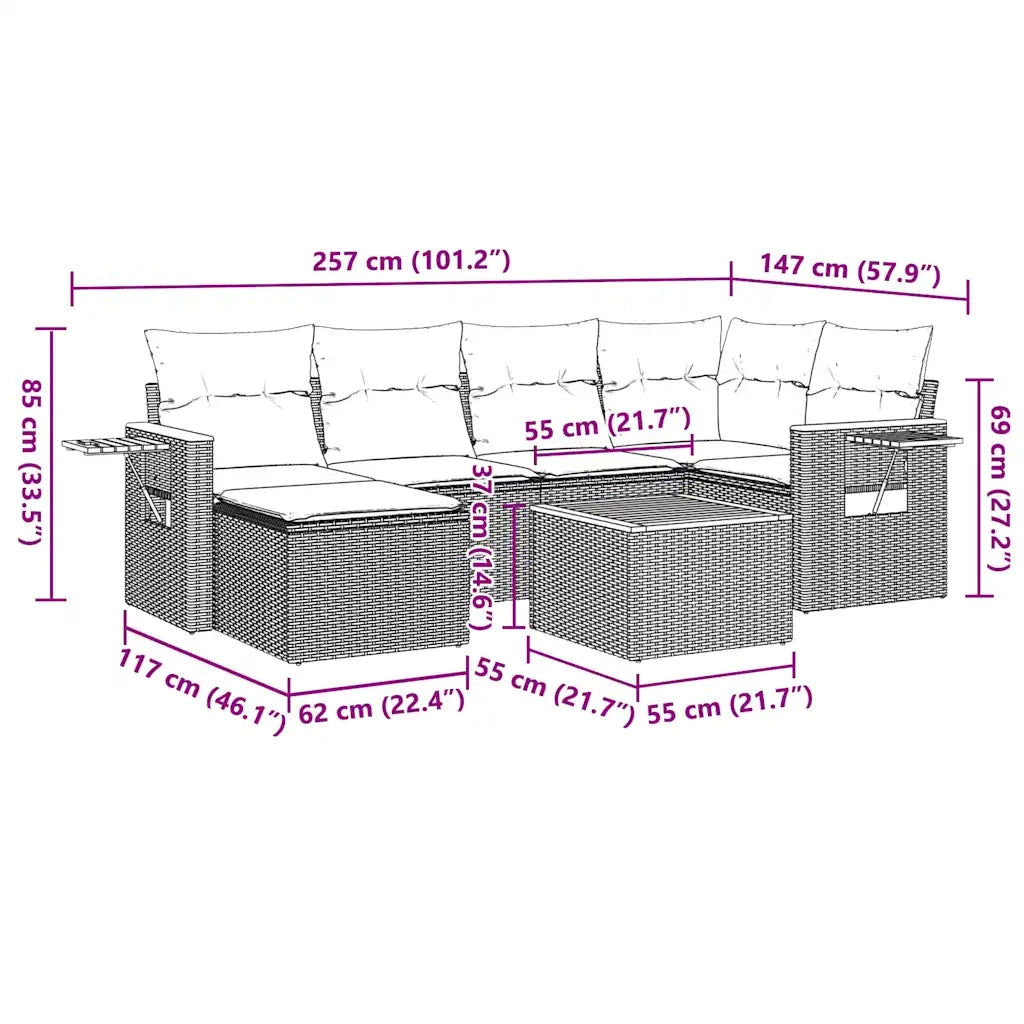 Set Divani da Giardino con Cuscini 7pz Nero Polyrattan 3227021