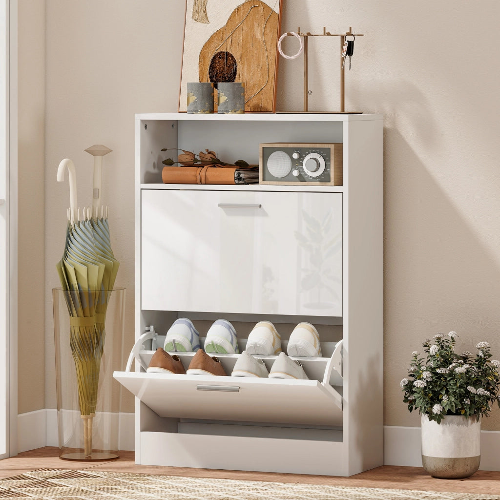Scarpiera 8 paia ¨C Minimal ¨C bianco 2 cassetti e ripiani regolabili