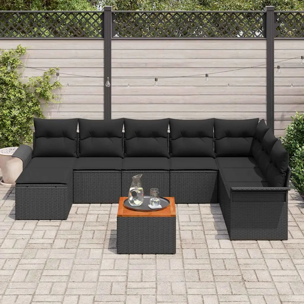 Set Divano da Giardino con cuscino 9 pcs Nero polyrattan 3347366