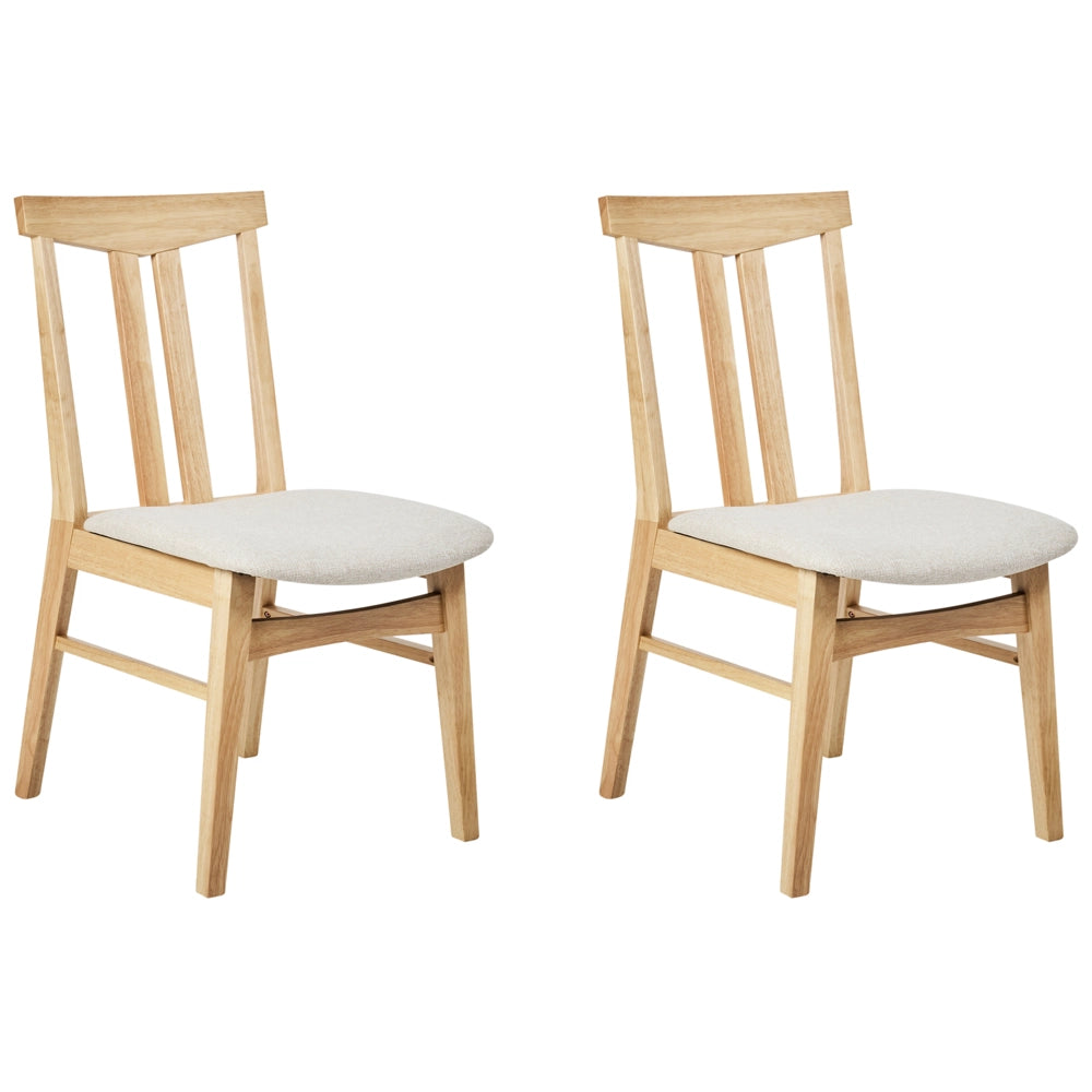 Set di 2 sedie da pranzo in tessuto beige con struttura in legno chiaro tradizionali retrò senza braccioli
