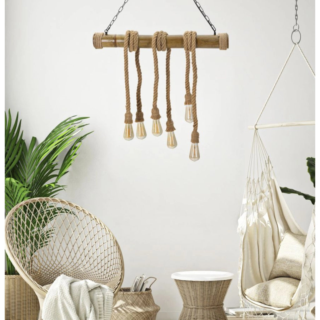 Lampada a Sospensione VKH74, Marrone, Corda, 80x15x120 cm