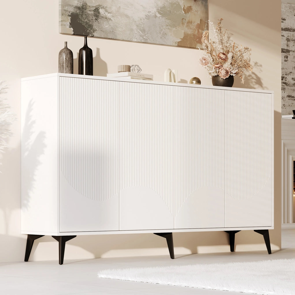 Credenza 160x35x100 cm con 4 ante e ripiani regolabili; bianco