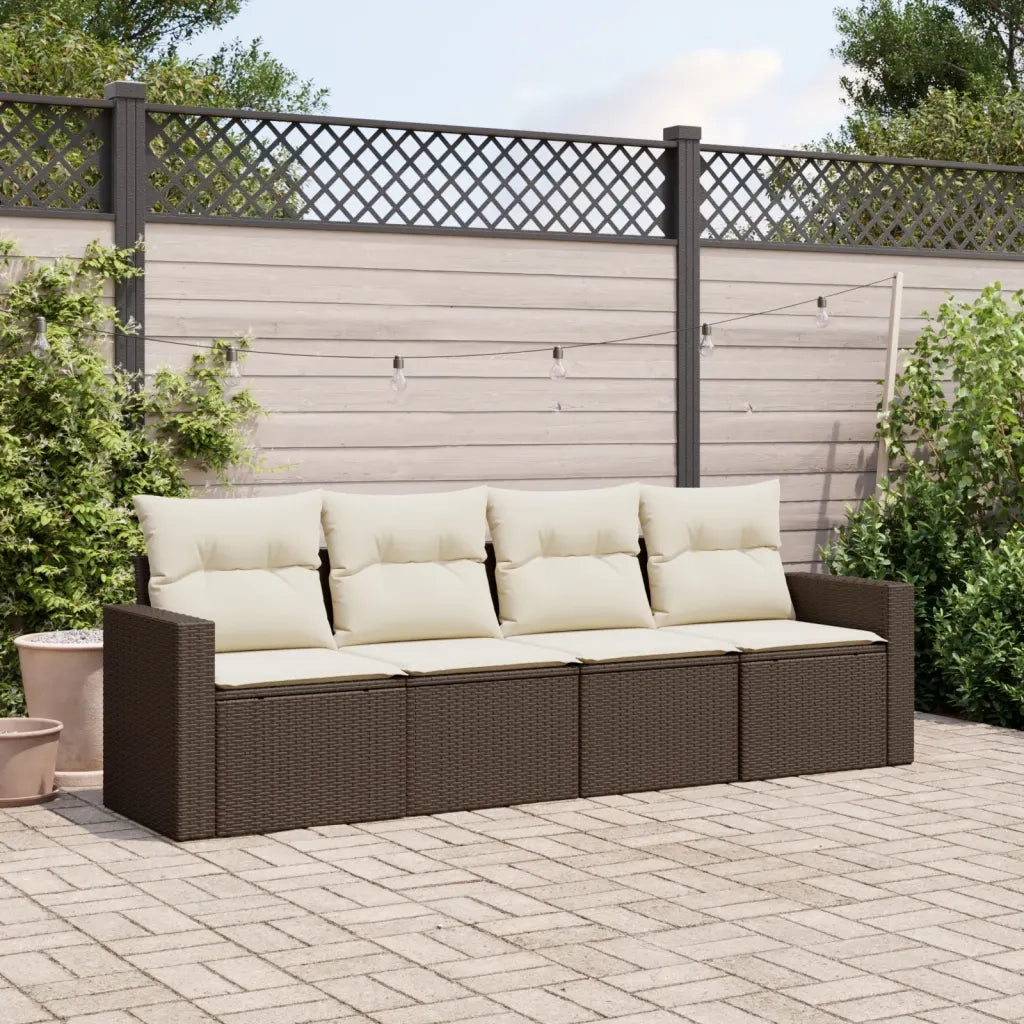 Set Divano da Giardino 4 pz | Set Salotto da Giardino con Cuscini Marrone in Polyrattan
