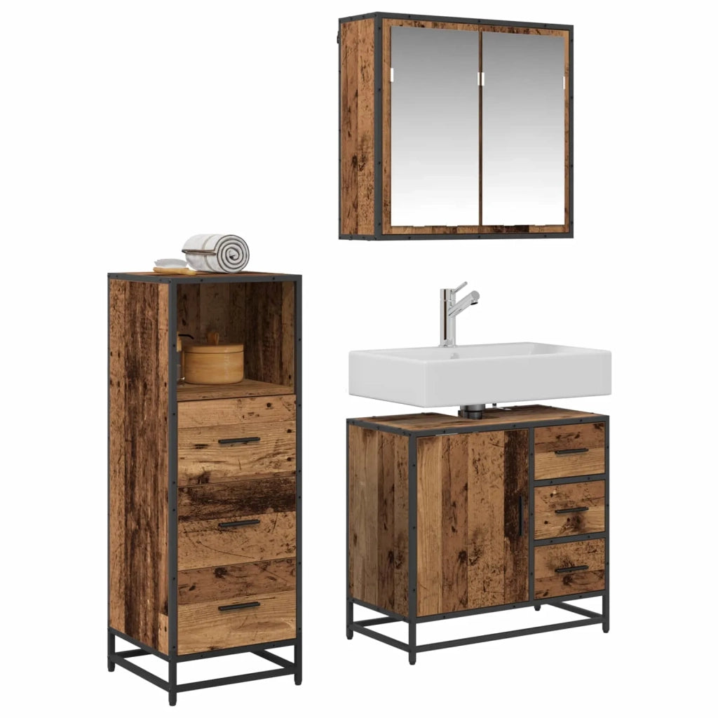Set di mobili per il bagno con cassetto 3 pcs Legno vecchio 3402423