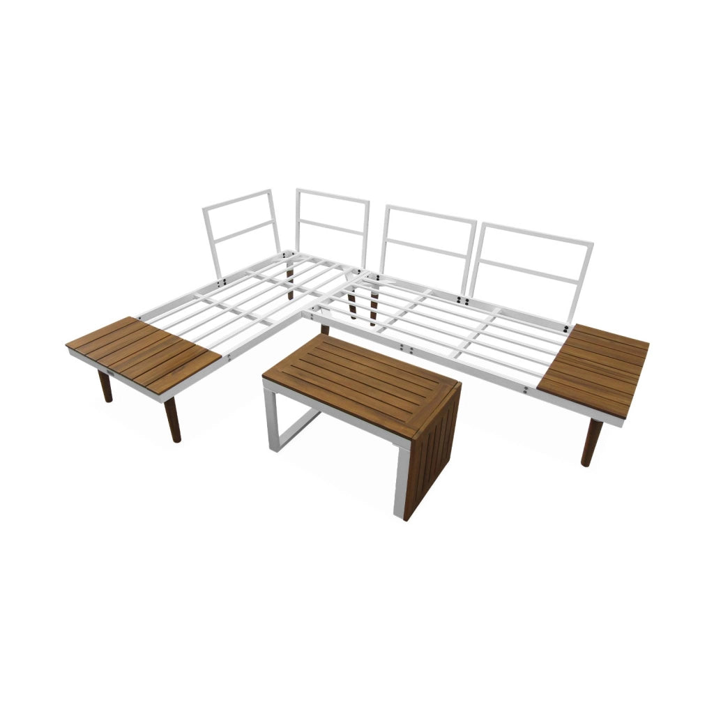 Salotto da giardino in alluminio e acacia,  4 posti, bianco