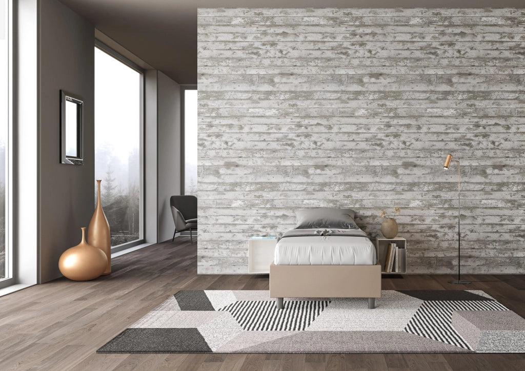 BS COM Letto singolo con rete imbottito 80x210 similpelle tortora