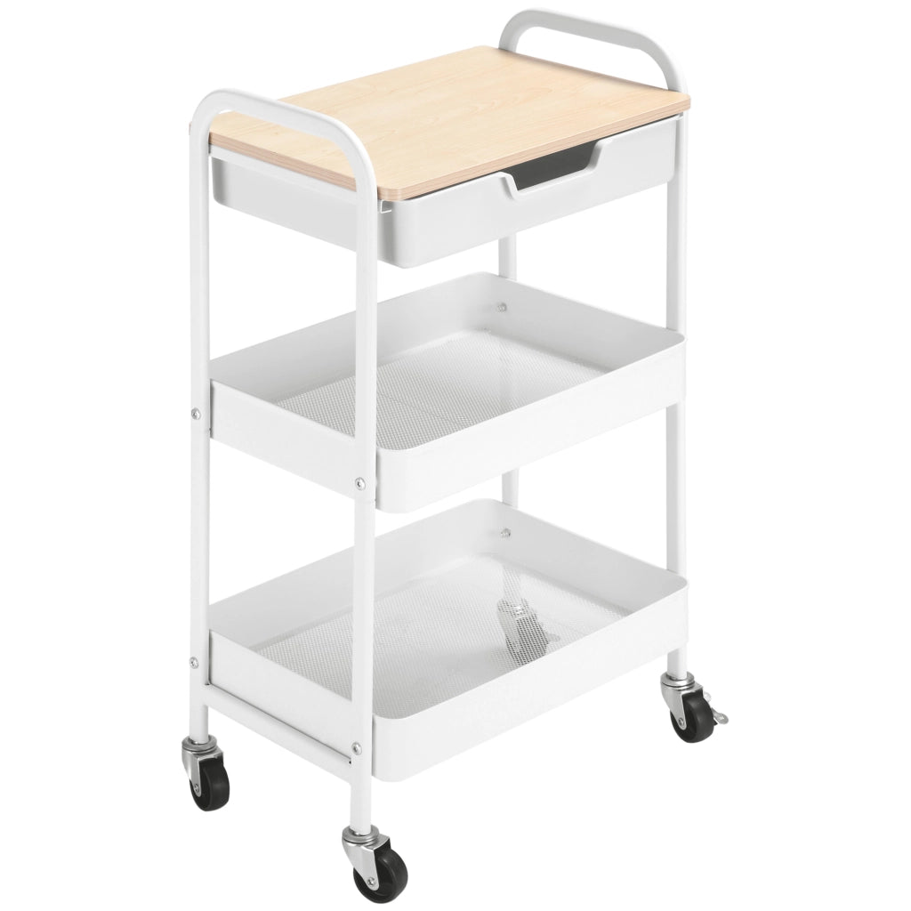 Carrello Multiuso con Cassetti e Cestini ¨C zephmum ¨C 43,9x30,5x75,6 cm Bianco
