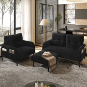 Set divano; poltrona e pouf in tessuto cord nero; 2 posti 120 x 75 x 79 cm