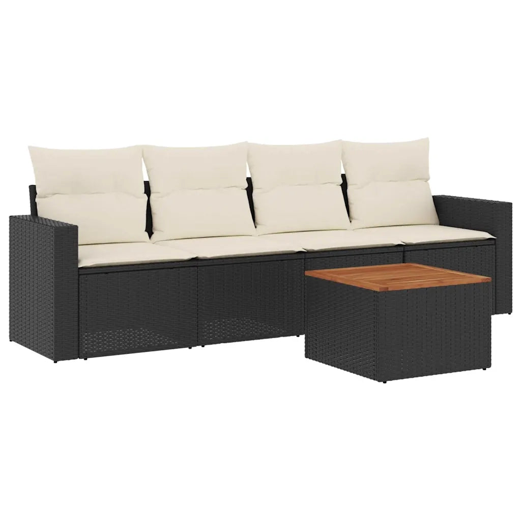 Set Divani da Giardino 5 pz | Set Salotto da Giardino con Cuscini in Polyrattan Nero
