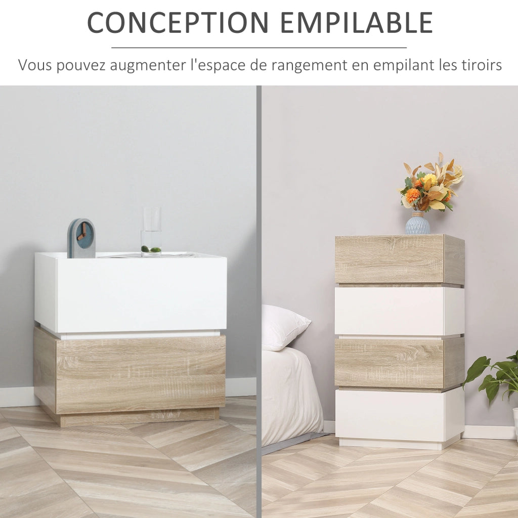 Comodino impilabile con 2 cassetti ¨C Xylo ¨C bianco e naturale