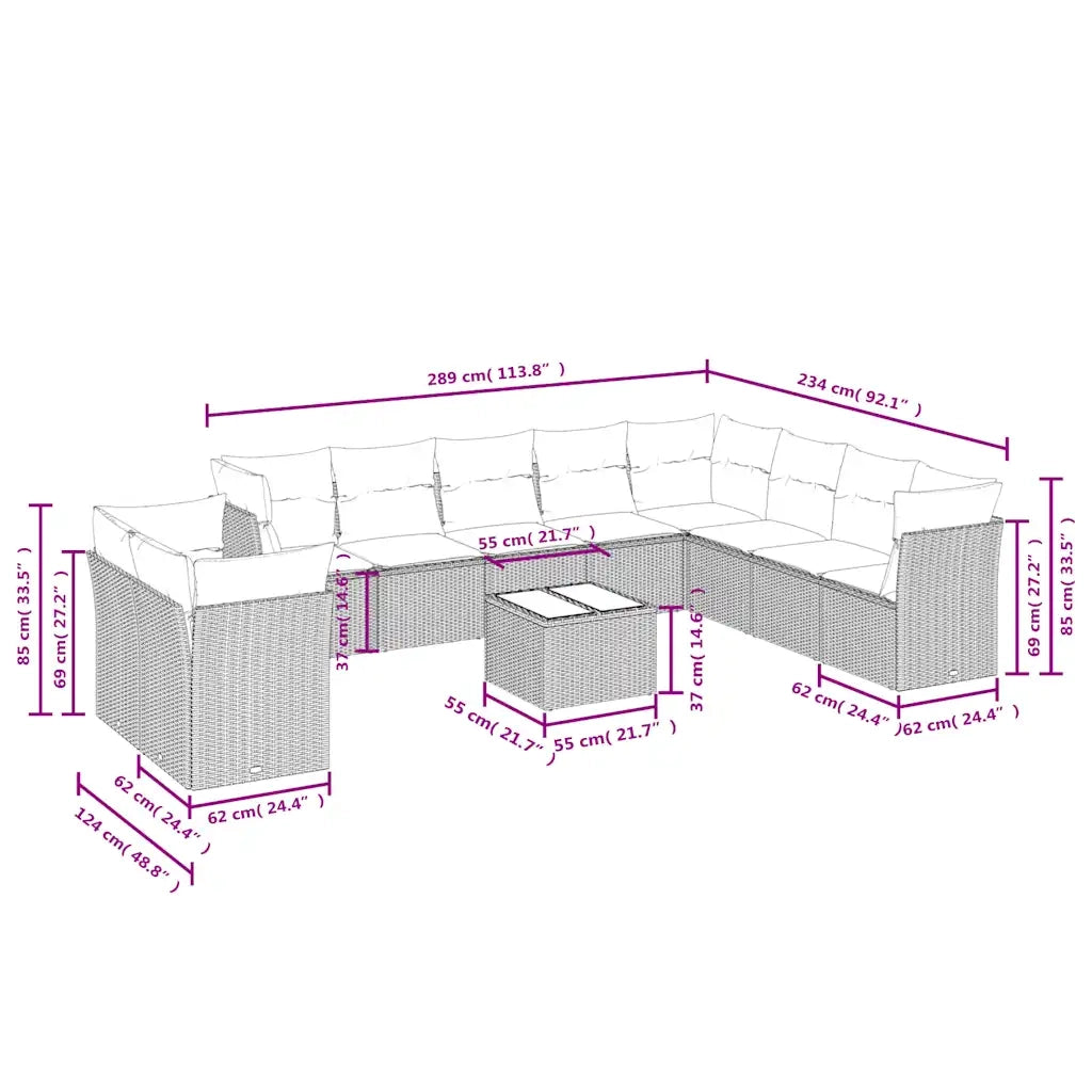 Set Divani da Giardino 11 pz con Cuscini Polyrattan Marrone 3249712