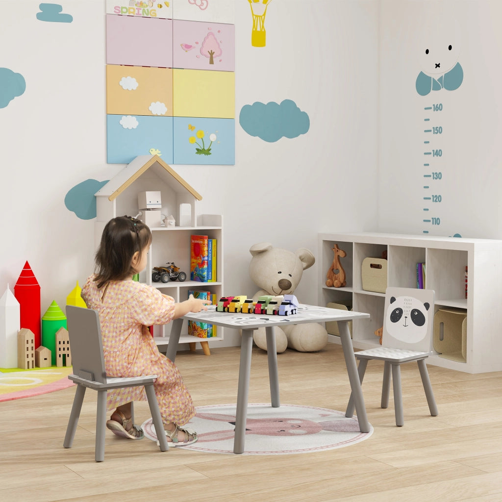 Set 2 Sedie e Tavolo Bambini ¨C Minimal ¨C Grigio e Bianco