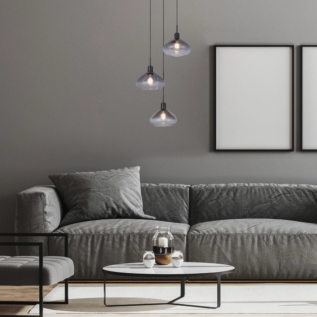 Lampadario Rabalux Dvora 3 luci E27 nero opaco vetro