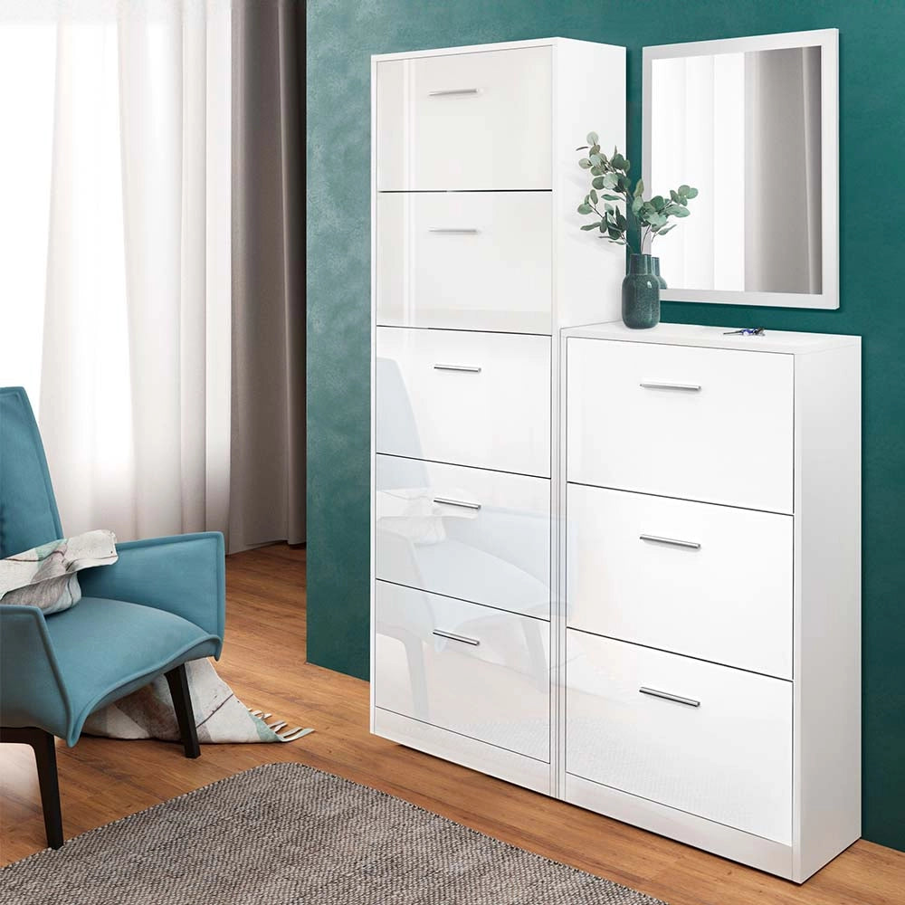 Vicco Scarpiera da ingresso Bianco lucido Set con specchio