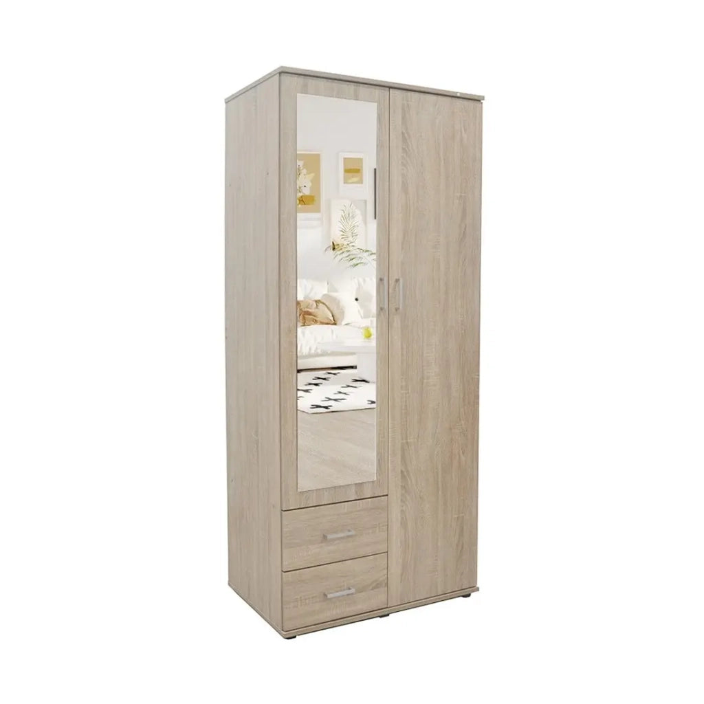 Armadio TOM 2 porte – Rovere Sonoma – Con specchio – L80 x H185 cm