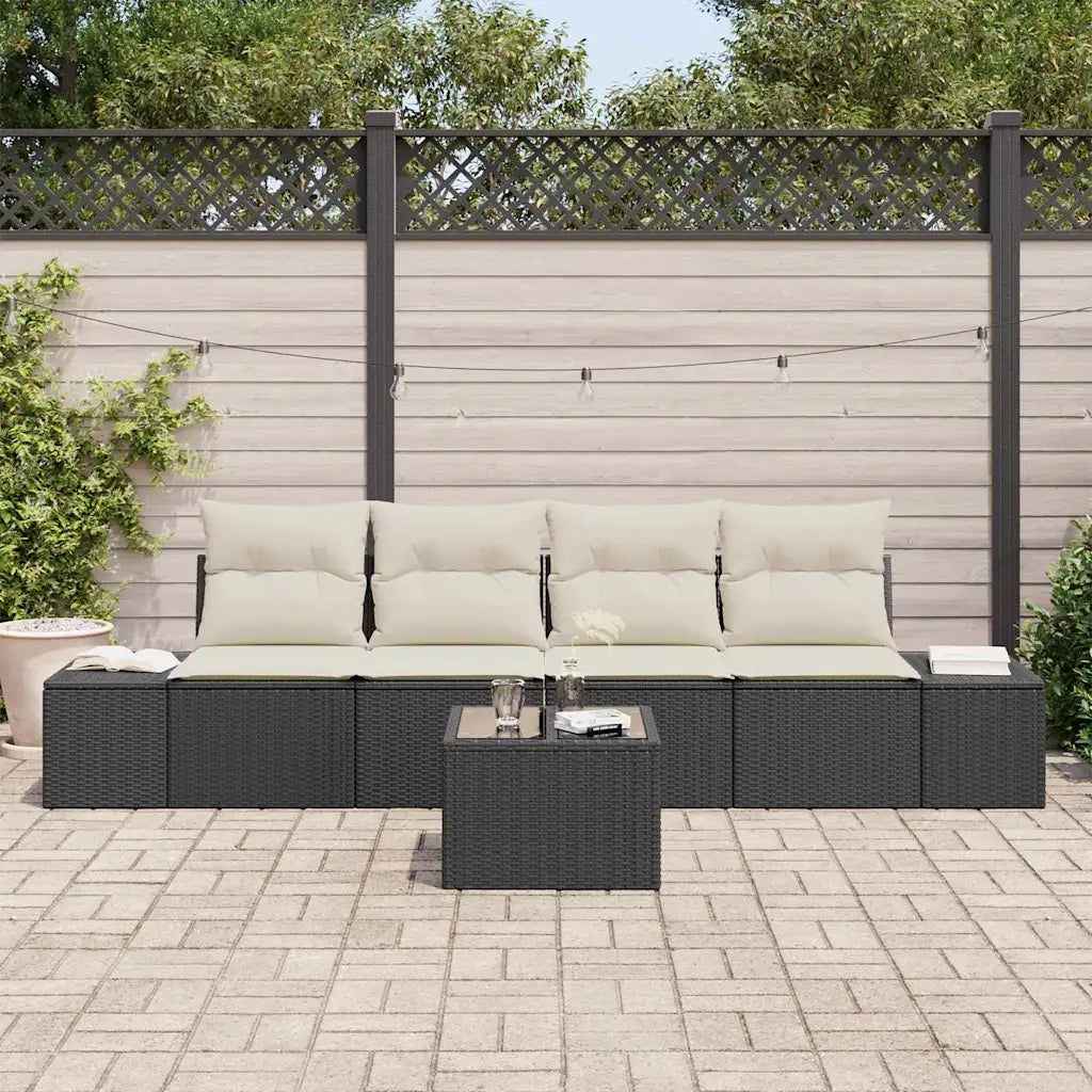 Set Divano da Giardino 5 pcs Nero e Crema polyrattan 3355596