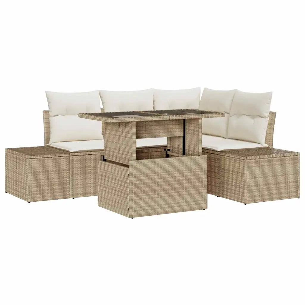 Set Divano da Giardino 5 pcs Beige e Crema polyrattan 3349177