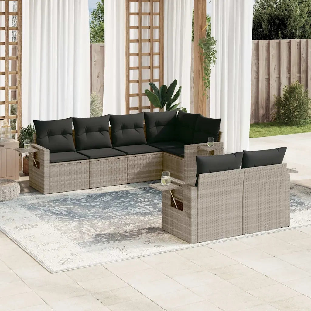 Set Divani da Giardino 7pz con Cuscini Grigio Chiaro Polyrattan