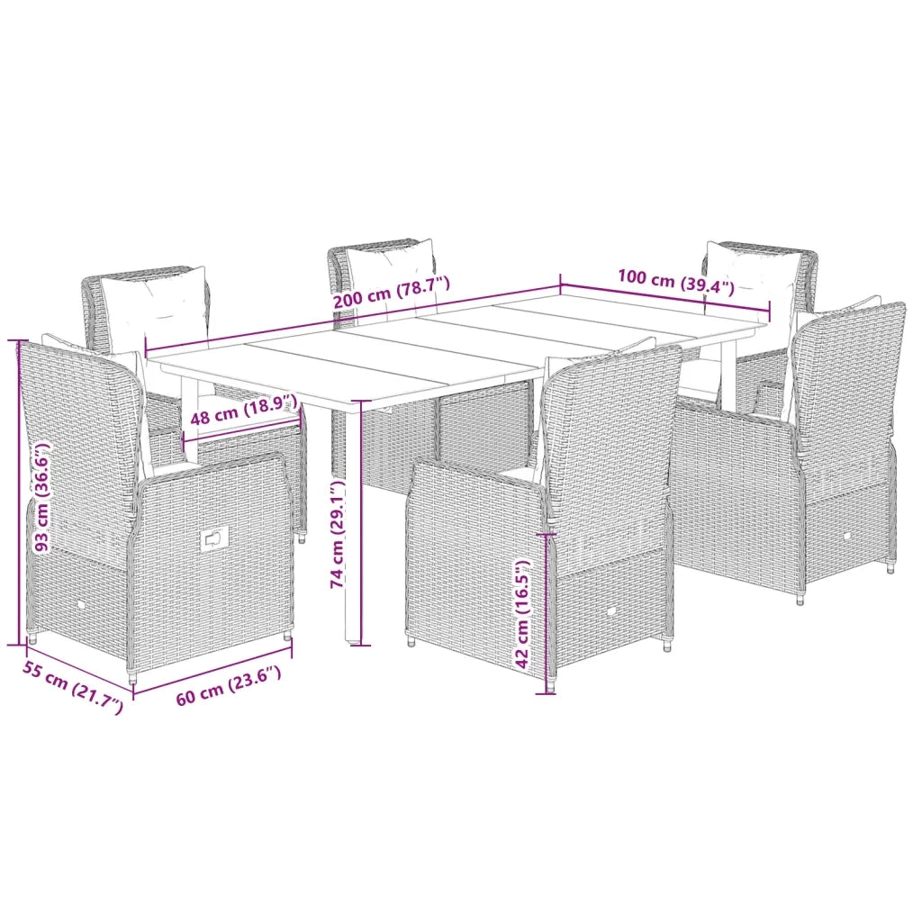Set da Pranzo da Giardino 7 pz con Cuscini Beige in Polyrattan 3262894