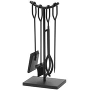 Set 4 Pezzi Accessori per Camino con Supporto Stand in Ferro Battuto Nero