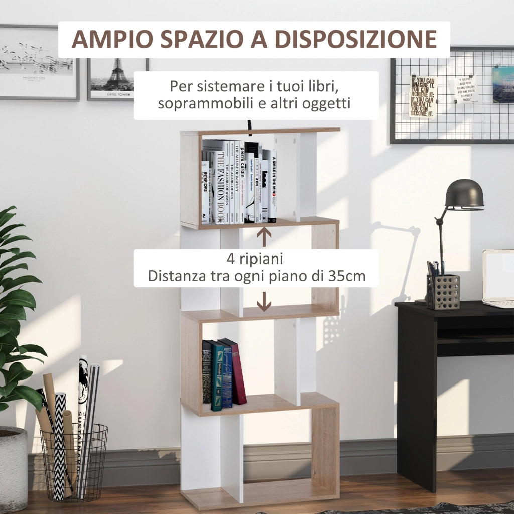 Libreria di Design Scaffale Ufficio Legno Moderna 4 Ripiani 60¡Á24¡Á148cm