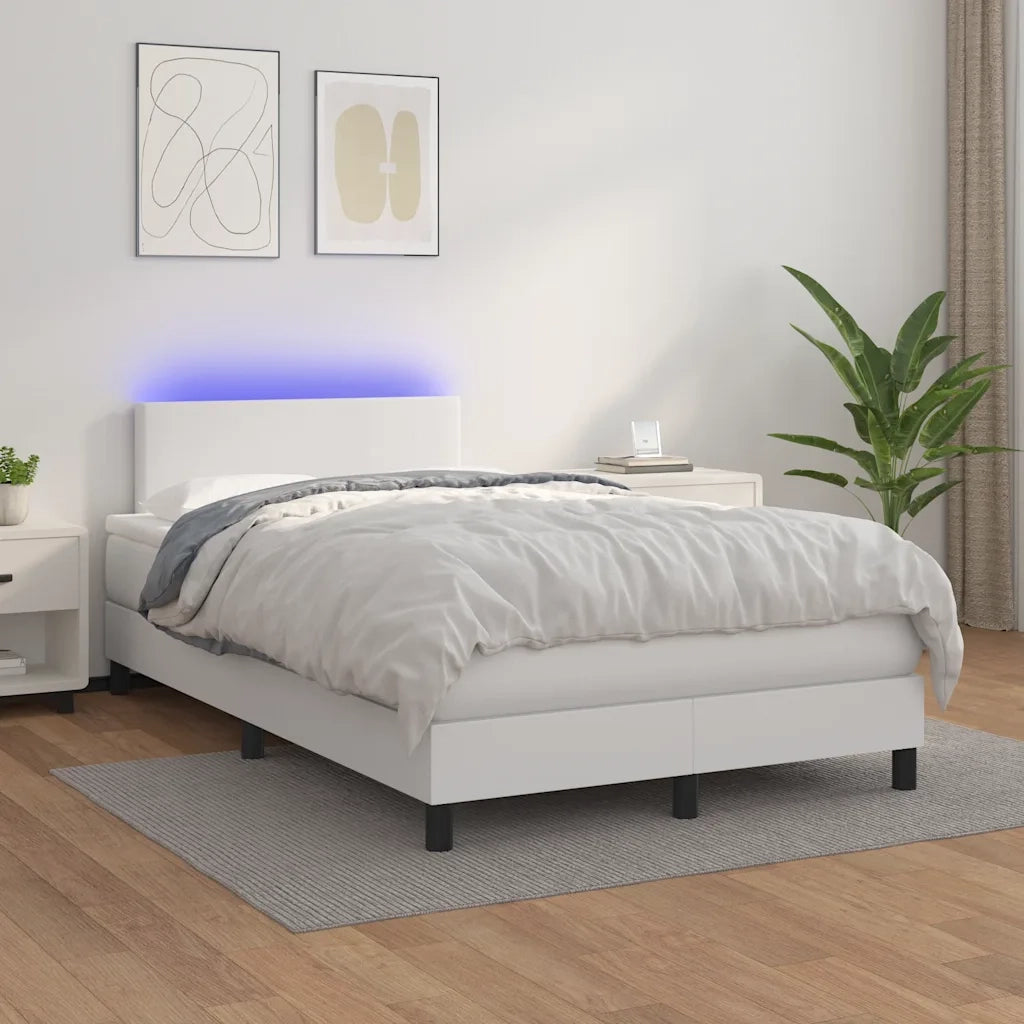 Giroletto Molle con Materasso e LED Bianco 120x190cm Similpelle