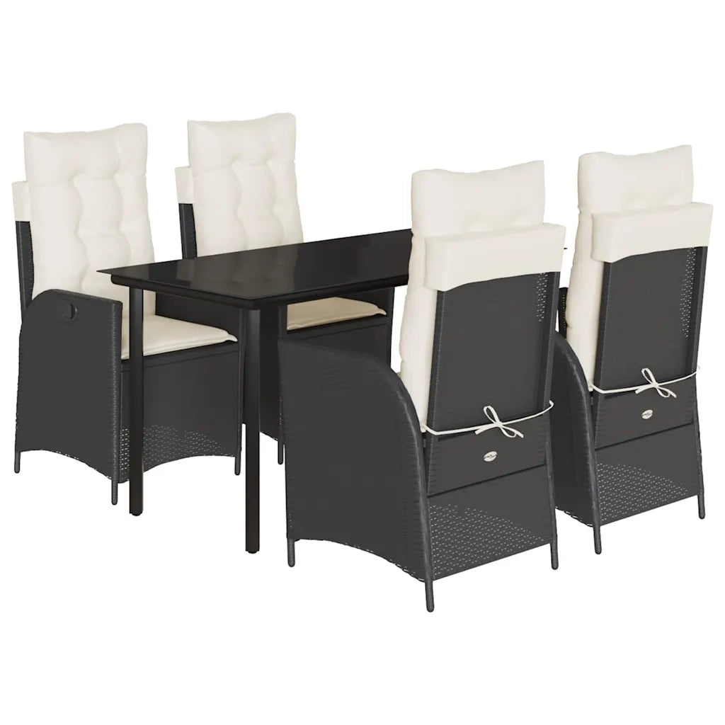 Set da Pranzo da Giardino 5 pz Nero con Cuscini in Polyrattan