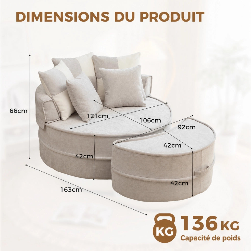 POLTRONA Relax con ottomana 121 cm Chenille Grigio