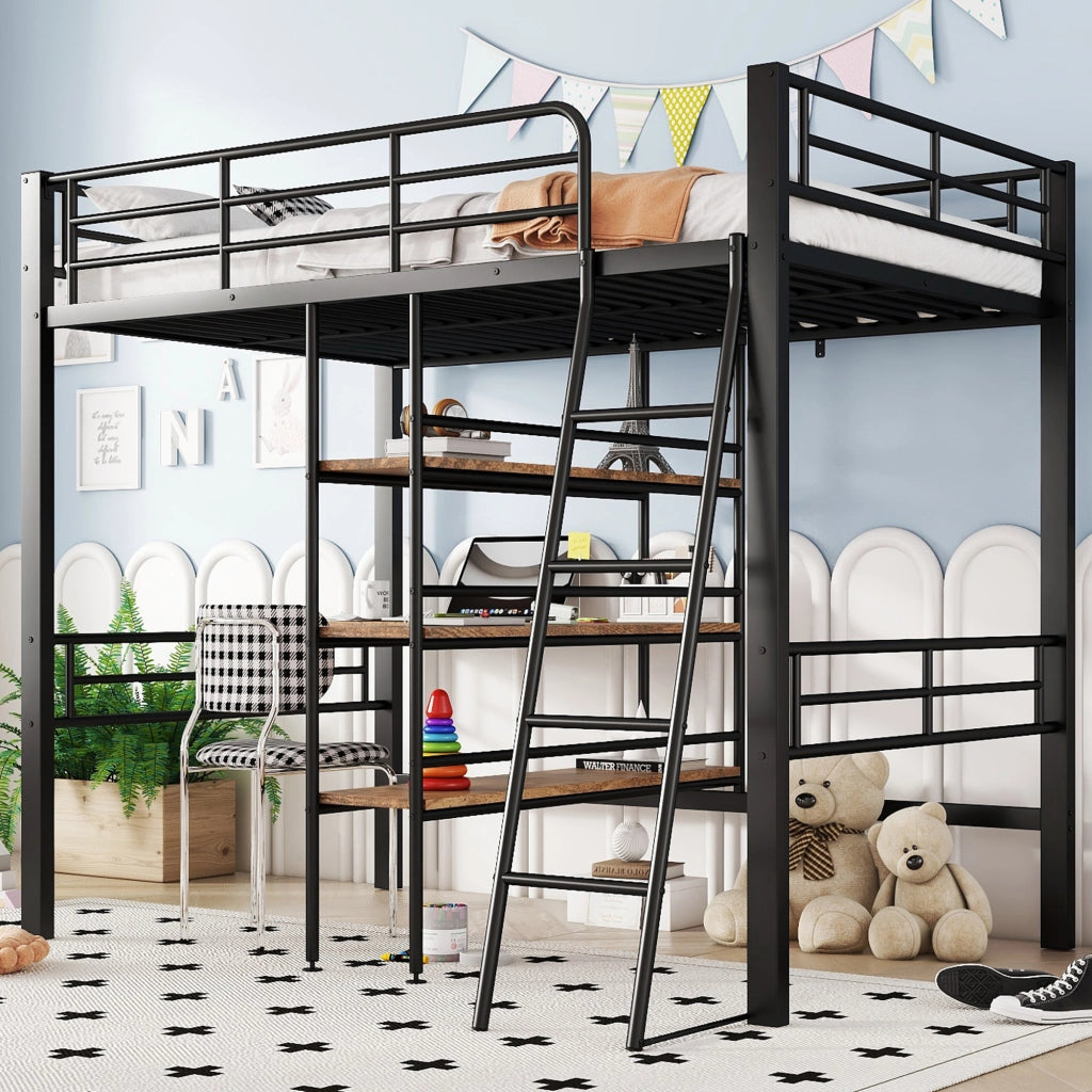 Letto a Soppalco con Scrivania ¨C MINIMAL ¨C Metallo Nero 90x200